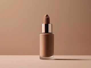 Luxurious foundation bottle with pump, displayed to accentuate its light, skinlike finish for the...