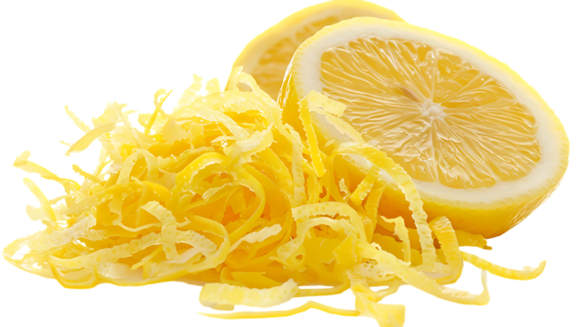 Fresh lemon zest isolated on transparent background