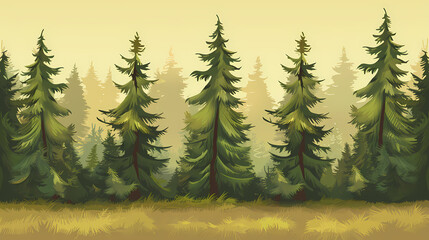 Obraz premium Winter forest fir trees spruce silhouette vector image,Pine forest silhouette wood tree background .