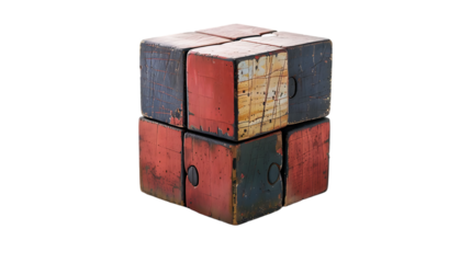 Geometric puzzle in the form of a cube isolated on transparent background