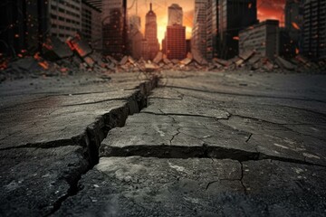 Alarming Big crack ground city street. Stone surface. Generate Ai