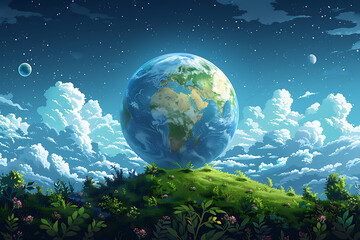 Fototapeta premium A vibrant blue and green eco Earth globe symbolizes environmental world protection and ecological conservation, promoting the message 
