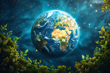 Obraz na płótnie Canvas A vibrant blue and green eco Earth globe symbolizes environmental world protection and ecological conservation, promoting the message 