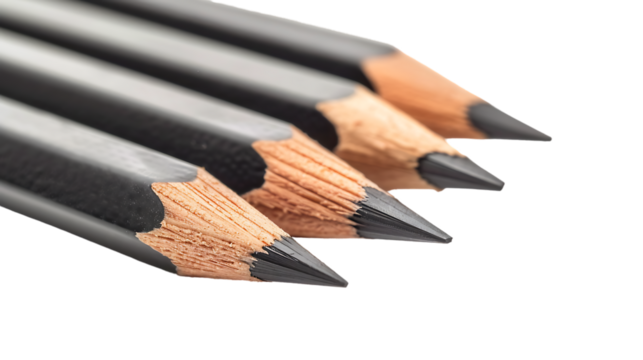 Graphite pencils isolated on transparent background