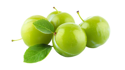 Green plum fruit isolated on transparent background
