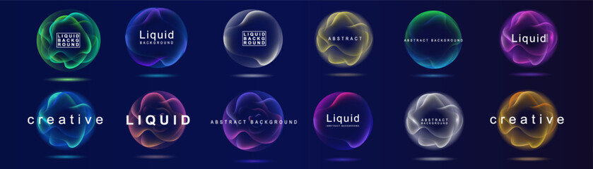 Gradient neon color sphere. Round holographic gradients. Glowing bright liquid gradient shape. Curved line for banner and flyer, social media. Vector twirl.	