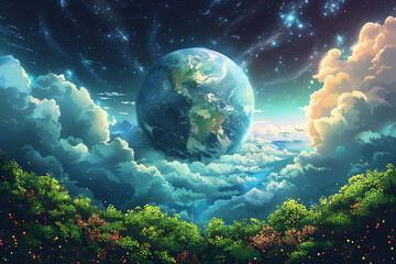 A vibrant blue and green eco Earth globe highlighting themes of environmental world protection, ecological conservation, and the message of "Save the Planet" in celebration of Earth Day