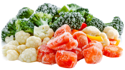 handful of fresh frozen vegetables isolated on transparent background