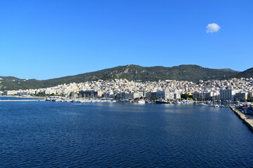 Fototapeta premium view of the town from the sea - Kavala, Greece, Aegean Sea