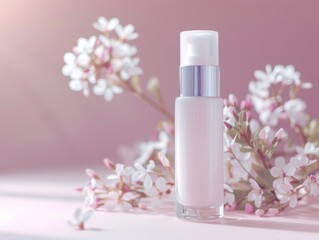 Elegant primer bottle with pump, displayed prominently to highlight its ability to brighten skin and prepare it for makeup application