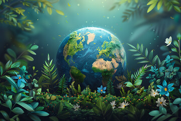 A vibrant blue and green eco Earth globe highlighting themes of environmental world protection, ecological conservation, and the message of "Save the Planet" in celebration of Earth Day