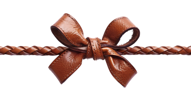 leather rope tied with a bow isolated on transparent background