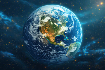 Fototapeta na wymiar A vibrant blue and green eco Earth globe highlighting themes of environmental world protection, ecological conservation, and the message of 