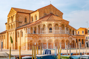Venice, Murano, Italy. Panoramic over Basilica dei Santi Maria e Donato in historical downtown of...
