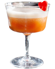 Orange cocktail isolated and decorated with heart-shaped jelly candy