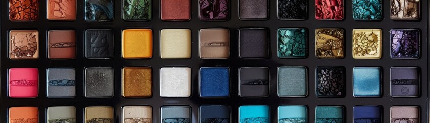 Fototapeta premium Comprehensive eyeshadow palette with a range of color compartments, perfect for achieving various professional eye makeup looks