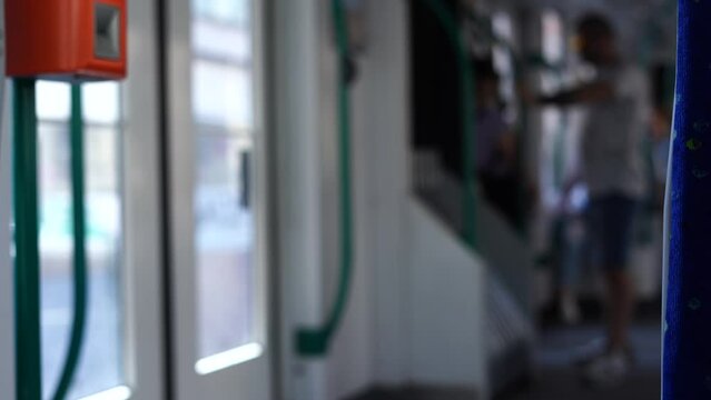 Blur background public tram inside view