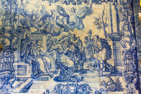 Loule Portugal. 04-18-2024. church with azulejos in  the town of Loul&eacute;. Portuga