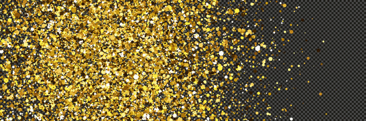 Gold glittering dust with stars on transparent backdrop
