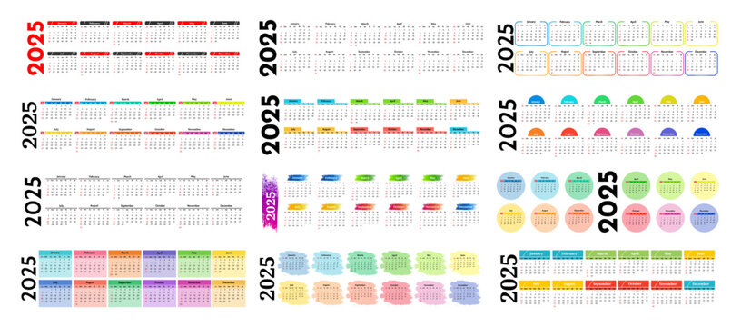 Calendar for 2025 isolated on a white background