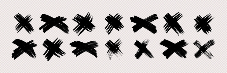 Set of black brush cross symbols