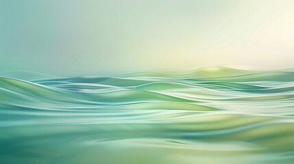 Tranquil pond with abstract waves against soft pastel green and blue backdrop.