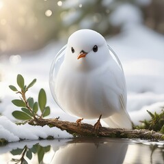 snowy bird on a branch