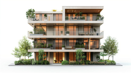 Fototapeta premium apartment building. Condominium and apartment building with symmetrical modern architecture in the city downtown. Modern apartment buildings in a green residential area in the city. spacious. 