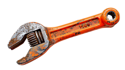orange pipe wrench isolated on transparent background