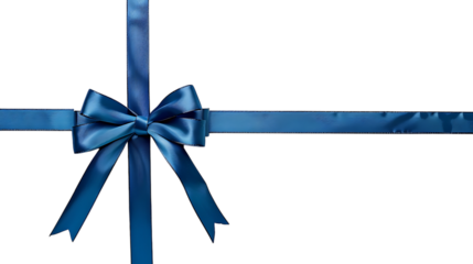 Packaging composition with blue ribbon bow isolated on transparent background