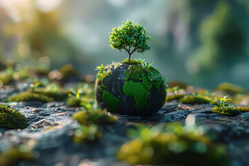 A vibrant blue and green eco Earth globe symbolizes environmental world protection and ecological conservation, promoting the message "Save the Planet" for Earth Day celebrations