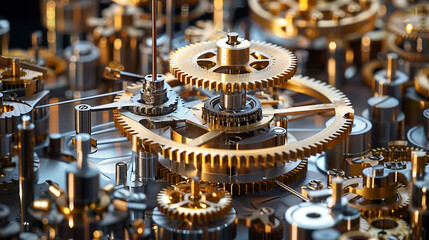 An intricate mechanical mechanism, composed of gears, pistons, and coils, whirring to life with precise movements in a symphony of engineering marvels.