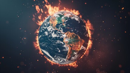 the globe is burning with flames. global warming concept. Global catastrophe. climate change.