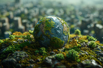 A vibrant blue and green Earth globe with lush vegetation, symbolizing environmental world protection, ecological conservation, and the message of "Save the Planet" for Earth Day