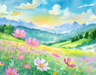 Fototapeta premium Illustration of a flower field