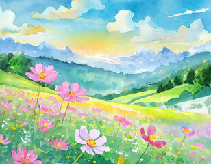 Illustration of a flower field