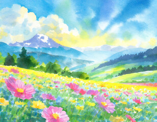 Fototapeta na wymiar Illustration of a flower field
