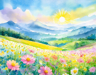 Fototapeta premium Illustration of a flower field