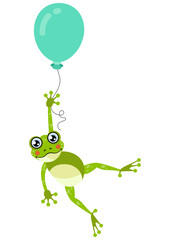 Adorable frog flying holding a balloon