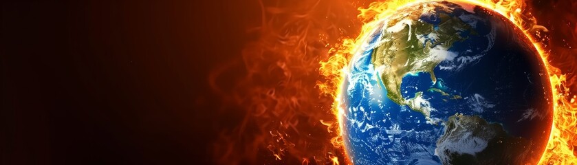 Fototapeta premium the globe is burning with flames. global warming concept. Global catastrophe. climate change.