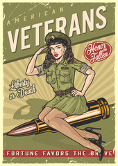 American veterans colorful vintage poster