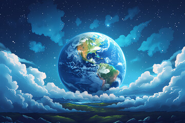 A vibrant blue and green Earth globe with lush vegetation, symbolizing environmental world protection, ecological conservation, and the message of "Save the Planet" for Earth Day