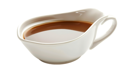 Sauce boat with turkey gravy isolated on transparent background