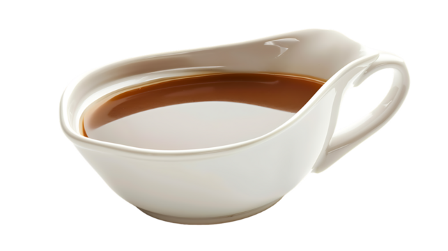 Sauce boat with turkey gravy isolated on transparent background