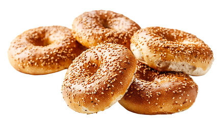 sesame and wheat bagel buns isolated on transparent background