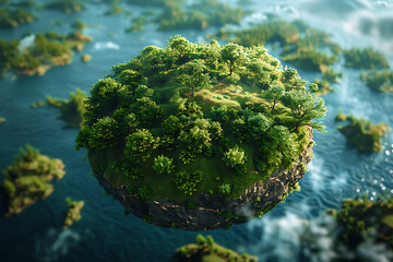 A vibrant blue and green Earth globe with lush vegetation, symbolizing environmental world protection, ecological conservation, and the message of "Save the Planet" for Earth Day