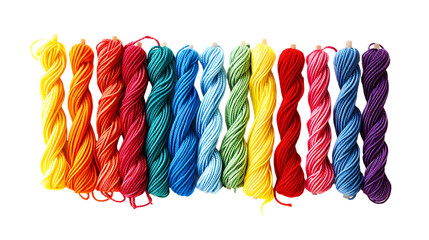 Set of colorful embroidery threads isolated on transparent background