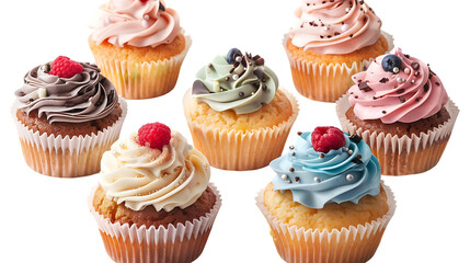 Set of delicious cupcakes isolated on transparent background