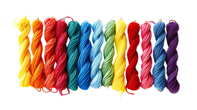 Set of colorful embroidery threads isolated on transparent background