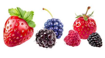 Set of different mixed berries isolated on transparent background